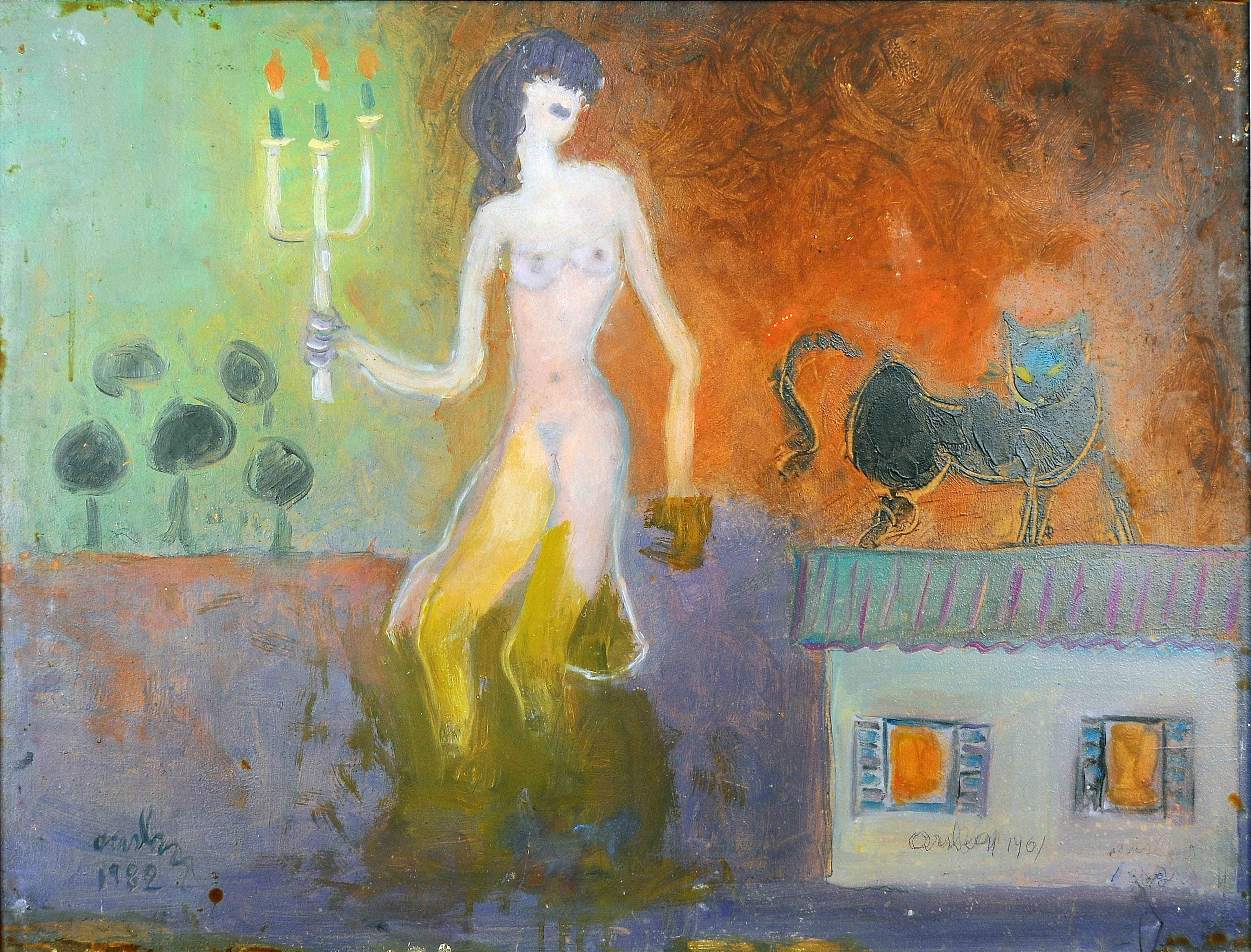 İsimsiz- Untitled, 1964, Duralit üzerine yağlıboya, Oil on duralite, 48X64  cm